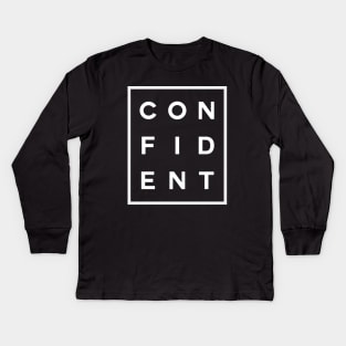 Confident Boxed (White) Kids Long Sleeve T-Shirt